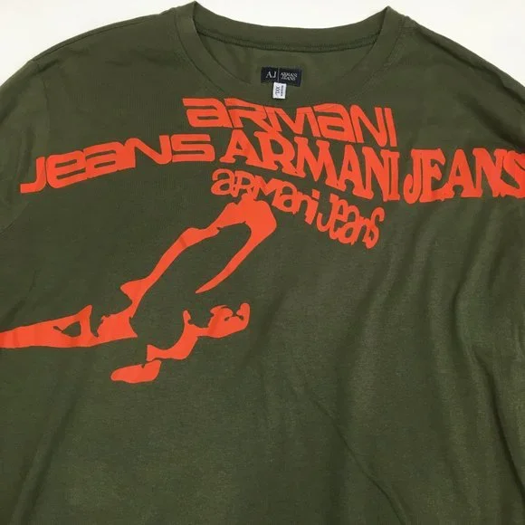 AJ ARMANI JEANS Green Orange/Red'ish Logo Print Long Sleeve Shirt - Picture 4 of 7